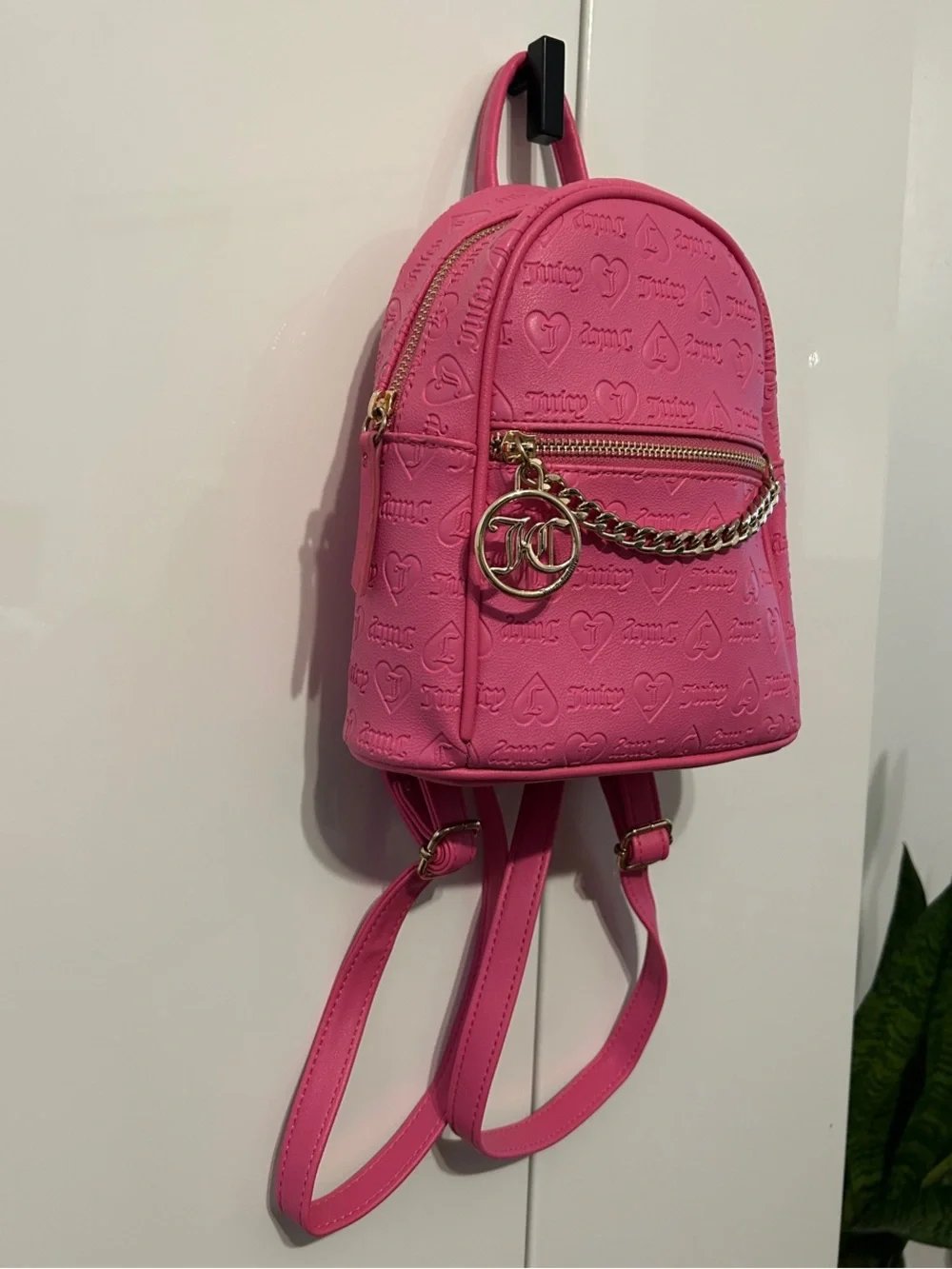 Juicy Couture Hot Pink Mini Backpack with Gold Chain